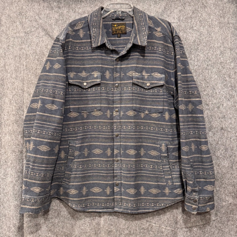Lucky Brand Southwestern Aztec Chamois Flannel Snap Shirt Jacket Mens XXL